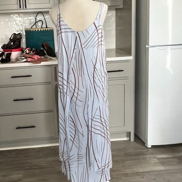 Jacques Ruc Boho Baby Blue Maxi Dress with Brown Print Layered Maxi Size Medium - Picture 5 of 8